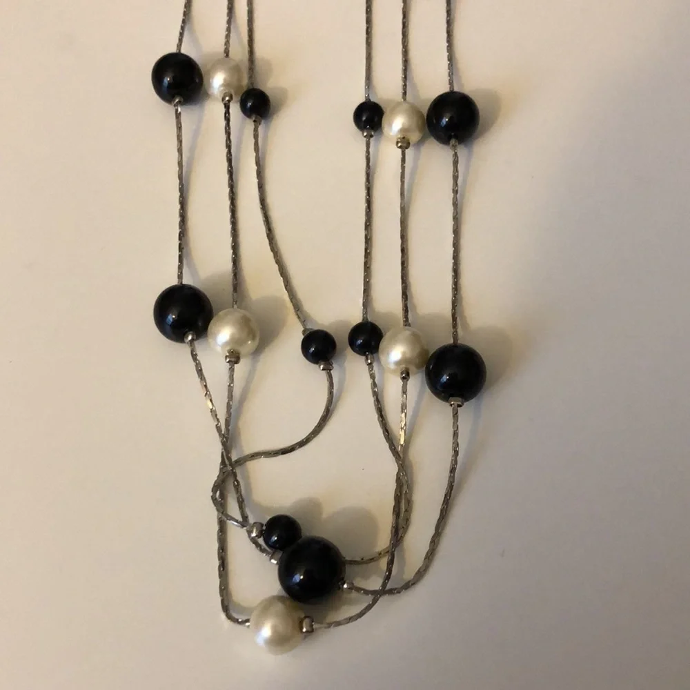 Black & White Faux Pearl 3 Strand Necklace